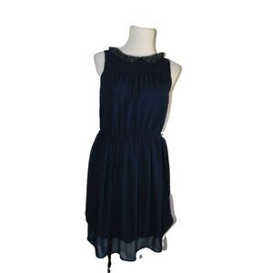 Ann Taylor LOFT Size 2 Navy Beaded Collared Flowy Dress NWT